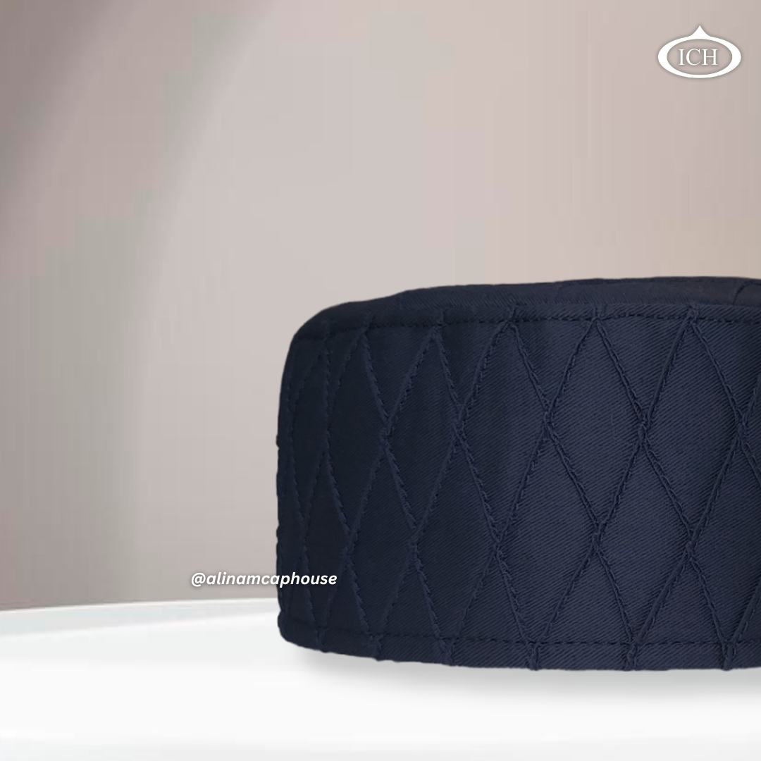 Al Inam Cap blue, Muslim kufi prayer cap, side view, comfortable fit, AL INAM CAP HOUSE