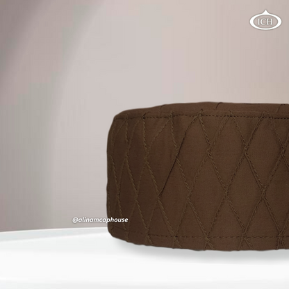 Al Inam Cap brown, Muslim kufi prayer cap, side view, comfortable fit, AL INAM CAP HOUSE