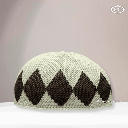N12 brown Turkish knitted cap, Islamic prayer cap, front view, soft breathable fabric, textured knit design, AL INAM CAP HOUSE