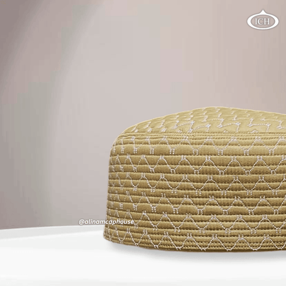 Al Inam Cap camel, Muslim kufi prayer cap, side view, comfortable fit, AL INAM CAP HOUSE