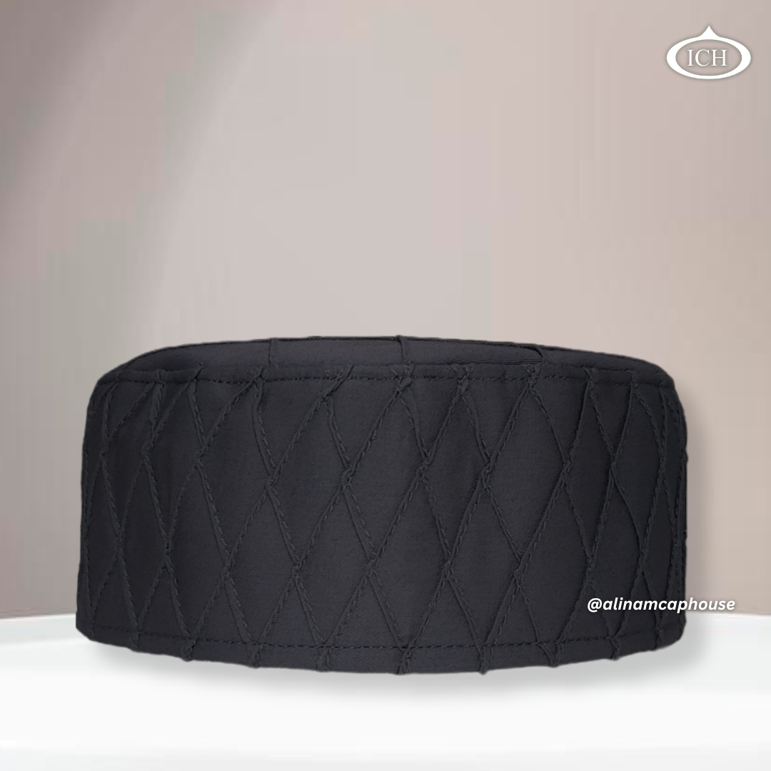 Al Inam Cap dark grey, premium Islamic prayer cap, front view, soft breathable fabric, AL INAM CAP HOUSE