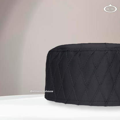 Al Inam Cap dark grey, Muslim kufi prayer cap, side view, comfortable fit, AL INAM CAP HOUSE