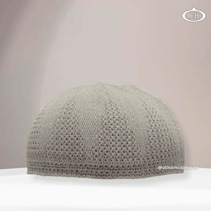 N07 light brown, Islamic prayer cap, front view, soft breathable fabric, warm texture, AL INAM CAP HOUSE
