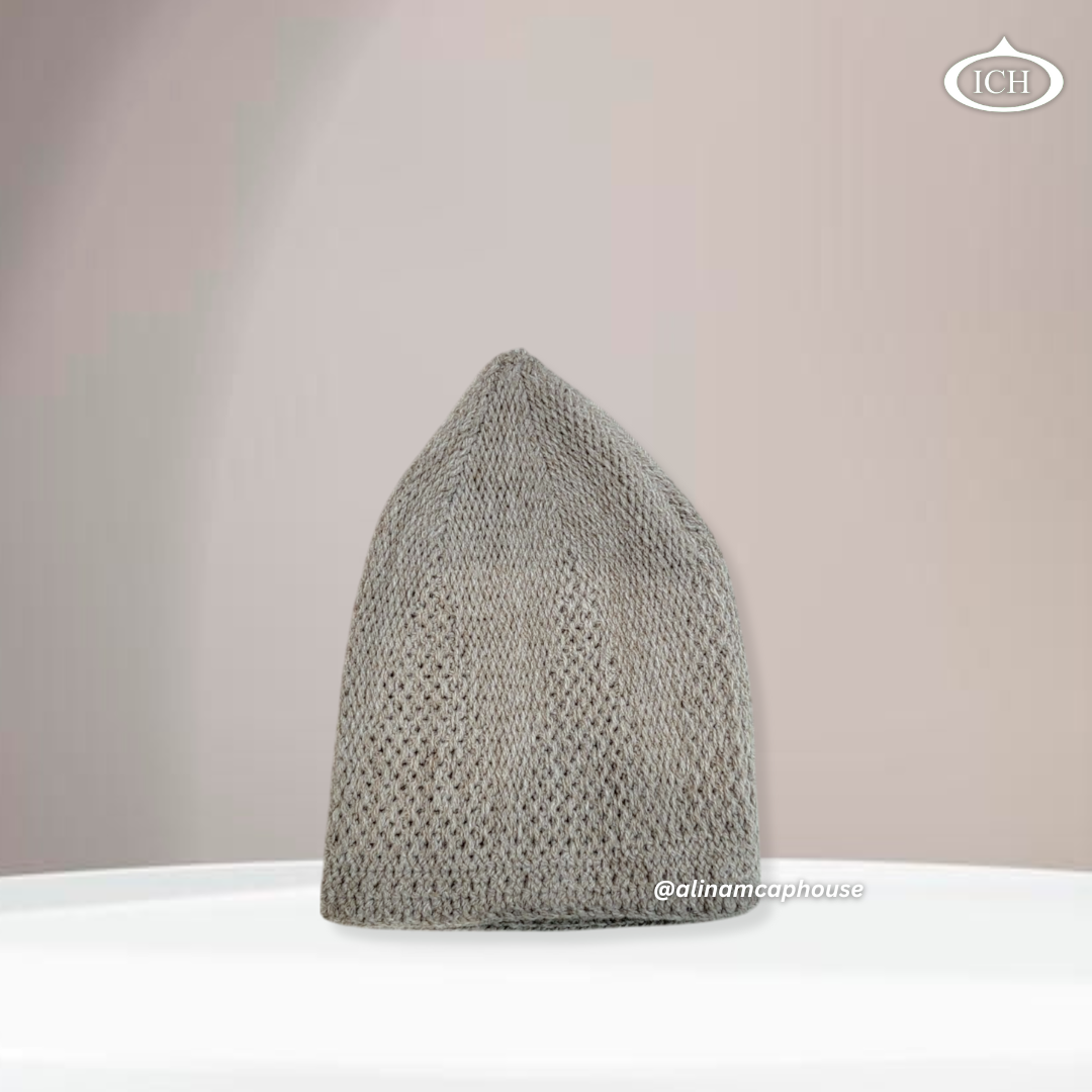 N07 light brown, Islamic prayer cap, side view, snug fit, handcrafted detail, AL INAM CAP HOUSE