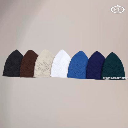 N13 Turkish knitted cap, Islamic prayer cap, snug fit, subtle texture details, AL INAM CAP HOUSE
