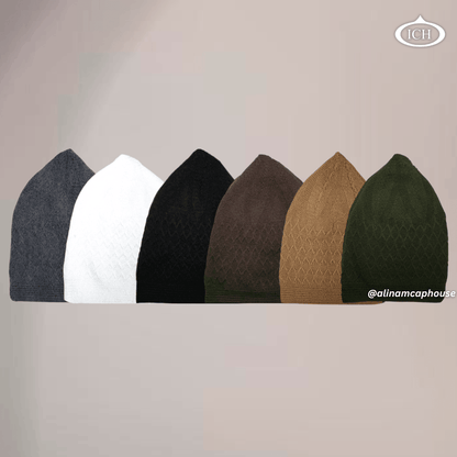ICH Turkish knitted cap  Islamic prayer cap, soft breathable fabric, textured design, AL INAM CAP HOUSE
