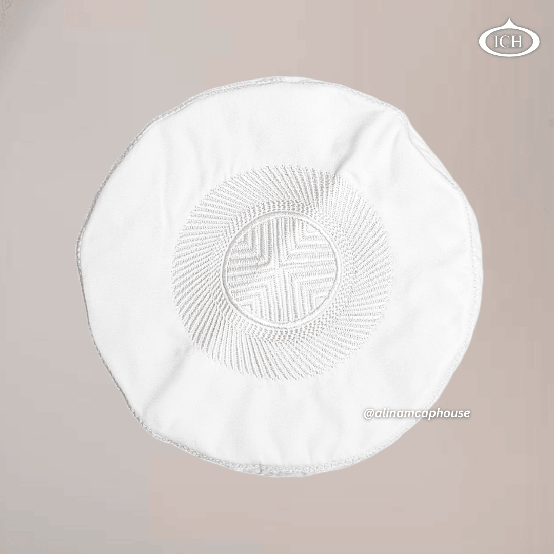 Al Inam Cap white, elegant kufi design, top view, Islamic essentials, AL INAM CAP HOUSE