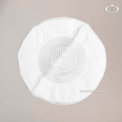 Al Inam Cap white, elegant kufi design, top view, Islamic essentials, AL INAM CAP HOUSE