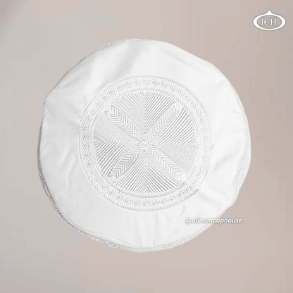 Al Inam Cap white (8 cm), elegant kufi design, top view, Islamic essentials, AL INAM CAP HOUSE