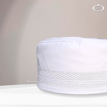 Al Inam Cap white, Muslim kufi prayer cap, side view, comfortable fit, AL INAM CAP HOUSE