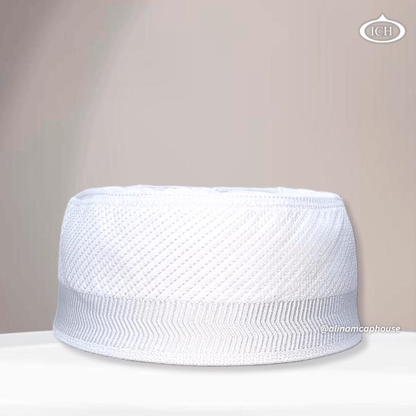 Al Inam Cap white, premium Islamic prayer cap, front view, soft breathable fabric, AL INAM CAP HOUSE