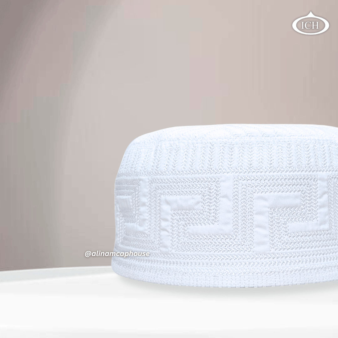 Al Inam Cap W10 white, Muslim kufi prayer cap, side view, comfortable fit, AL INAM CAP HOUSE