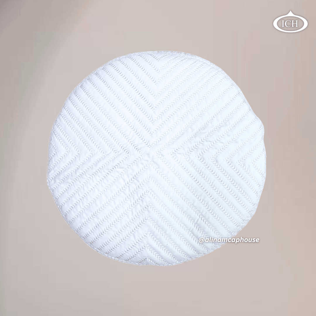 Al Inam Cap W10 white, elegant kufi design, top view, Islamic essentials, AL INAM CAP HOUSE