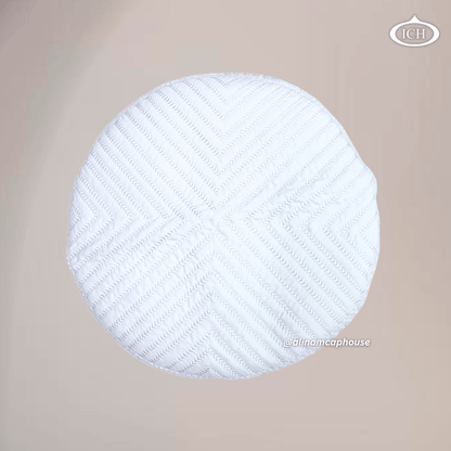 Al Inam Cap W10 white, elegant kufi design, top view, Islamic essentials, AL INAM CAP HOUSE