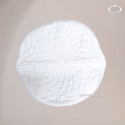 Al Inam Cap W11 white, elegant kufi design, top view, Islamic essentials, AL INAM CAP HOUSE