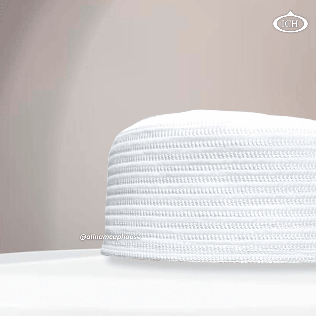 Al Inam Cap W13 white, Muslim kufi prayer cap, side view, comfortable fit, AL INAM CAP HOUSE