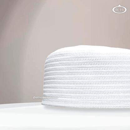 Al Inam Cap W13 white, Muslim kufi prayer cap, side view, comfortable fit, AL INAM CAP HOUSE