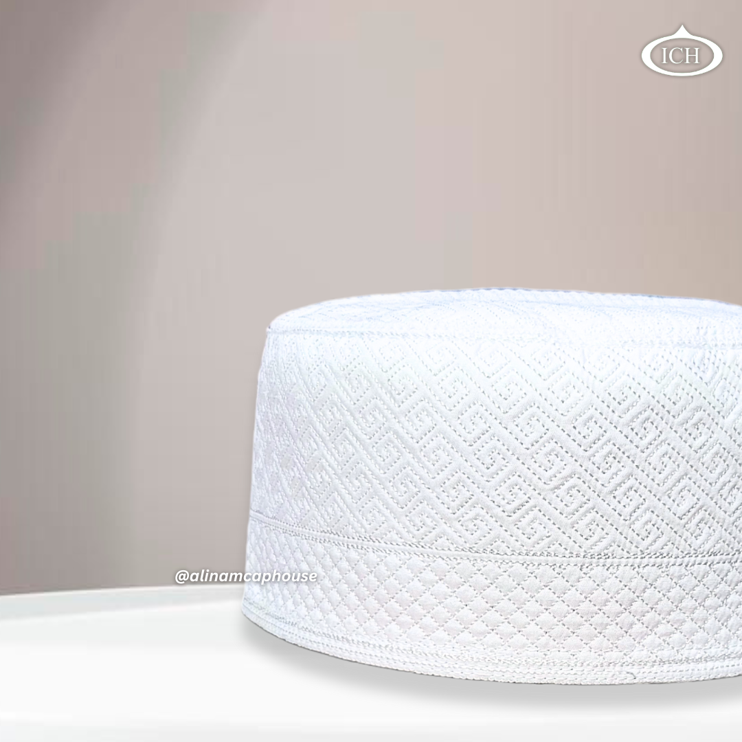 Al Inam Cap W15 white, Muslim kufi prayer cap, side view, comfortable fit, AL INAM CAP HOUSE
