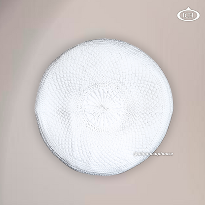 Al Inam Cap W15 white, elegant kufi design, top view, Islamic essentials, AL INAM CAP HOUSE
