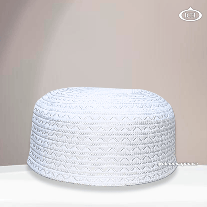 AL INAM CAP white, premium Islamic cap, angled view, tradition & devotion, AL INAM CAP HOUSE
