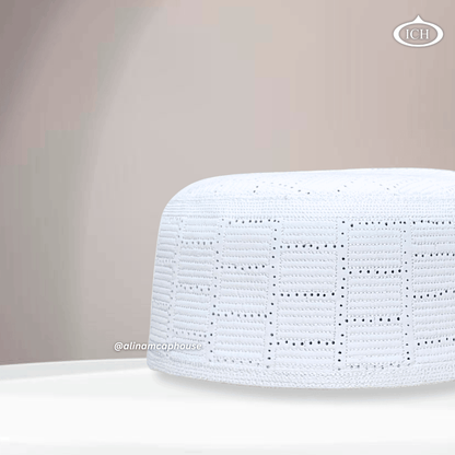 AL INAM CAP white, Muslim kufi prayer cap, side view, comfortable fit, AL INAM CAP HOUSE