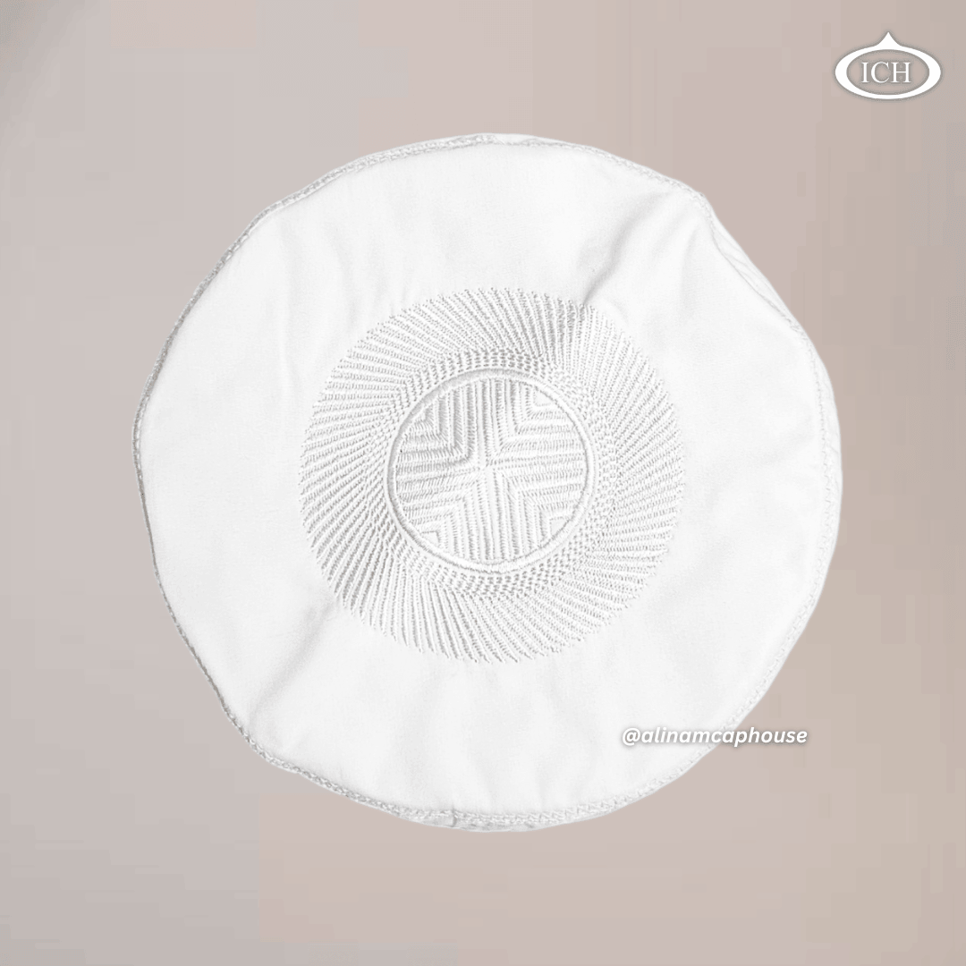 Al Inam Cap white, elegant kufi design, top view, Islamic essentials, AL Inam CAP HOUSE