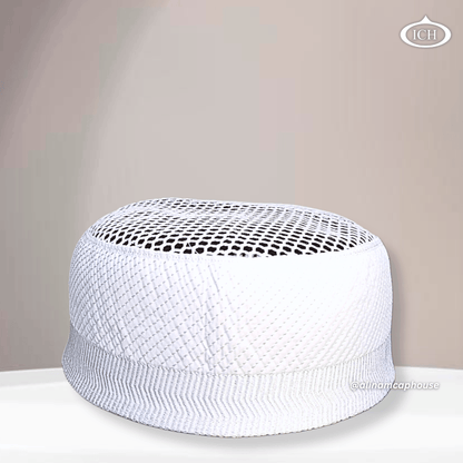AL INAM CAP white, premium Islamic cap, angled view, tradition & devotion, AL INAM CAP HOUSE