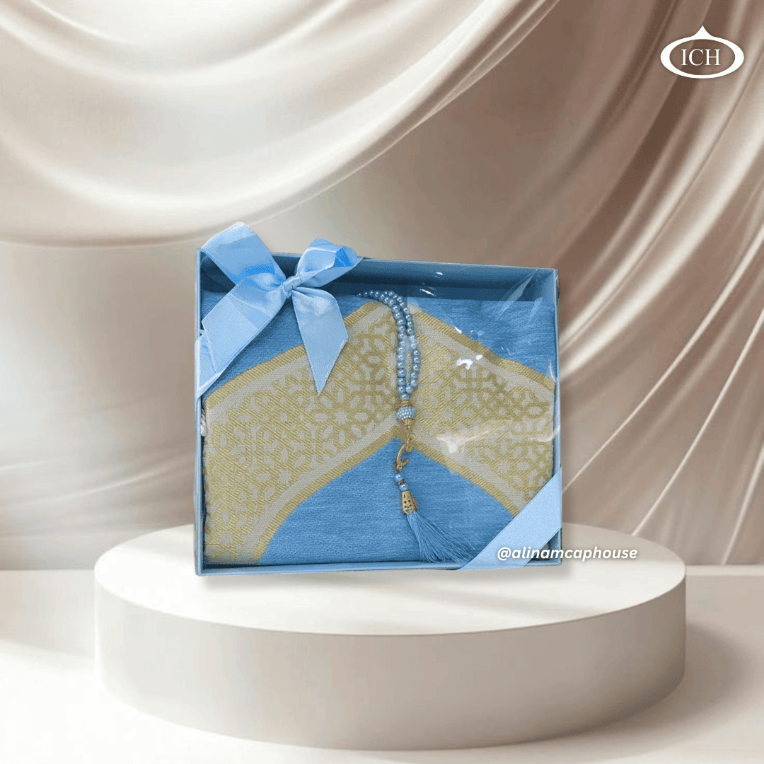 Al Inam Exclusive Eid Gift Set – Luxury Islamic prayer essentials designed for comfort, beauty, and devotion.