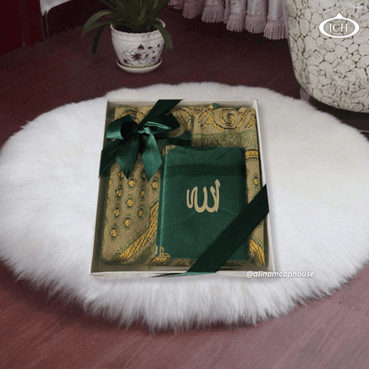 Al Inam Eid Gift Set ICH-0000-E03 – Premium Islamic gift set with luxury prayer mat and high-quality tasbih beads for devotion and celebration.