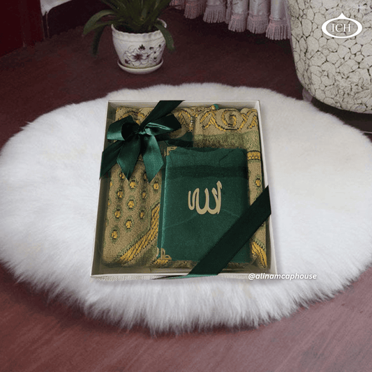 Al Inam Eid Gift Set ICH-0000-E03 – Premium Islamic gift set with luxury prayer mat and high-quality tasbih beads for devotion and celebration.