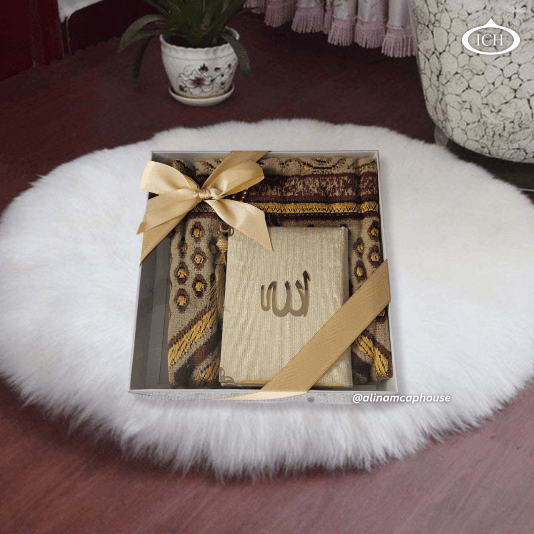 Al Inam Eid Gift Set ICH-0000-E05 – premium Islamic gift bundle with luxury prayer mat and high-quality tasbih beads, ideal for Eid gifting and devotion.
