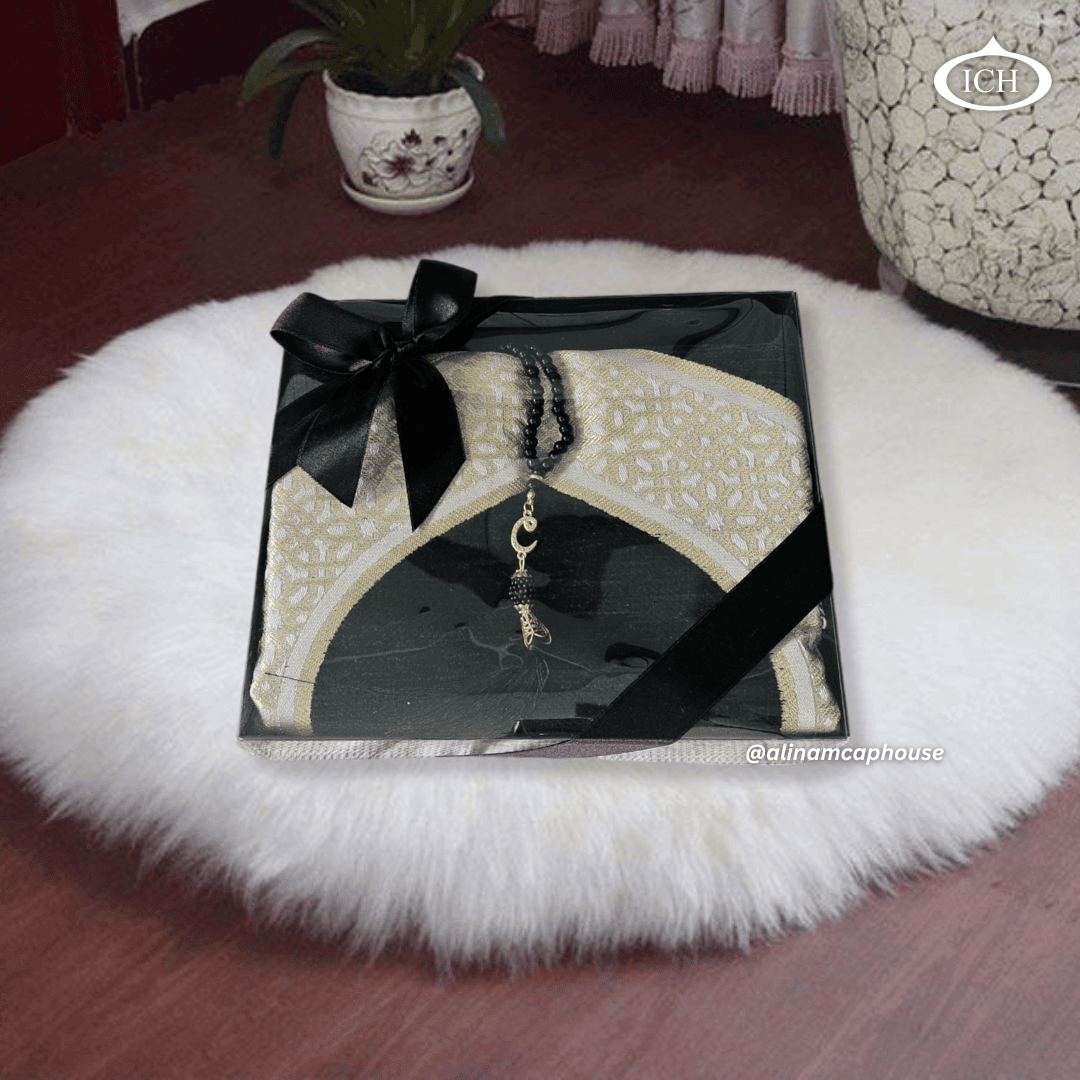 Al Inam Eid Gift Set ICH-0000-E08 – premium Islamic gift bundle with luxury prayer mat and elegant tasbih beads, ideal for Eid-ul-Fitr gifting and daily worship.