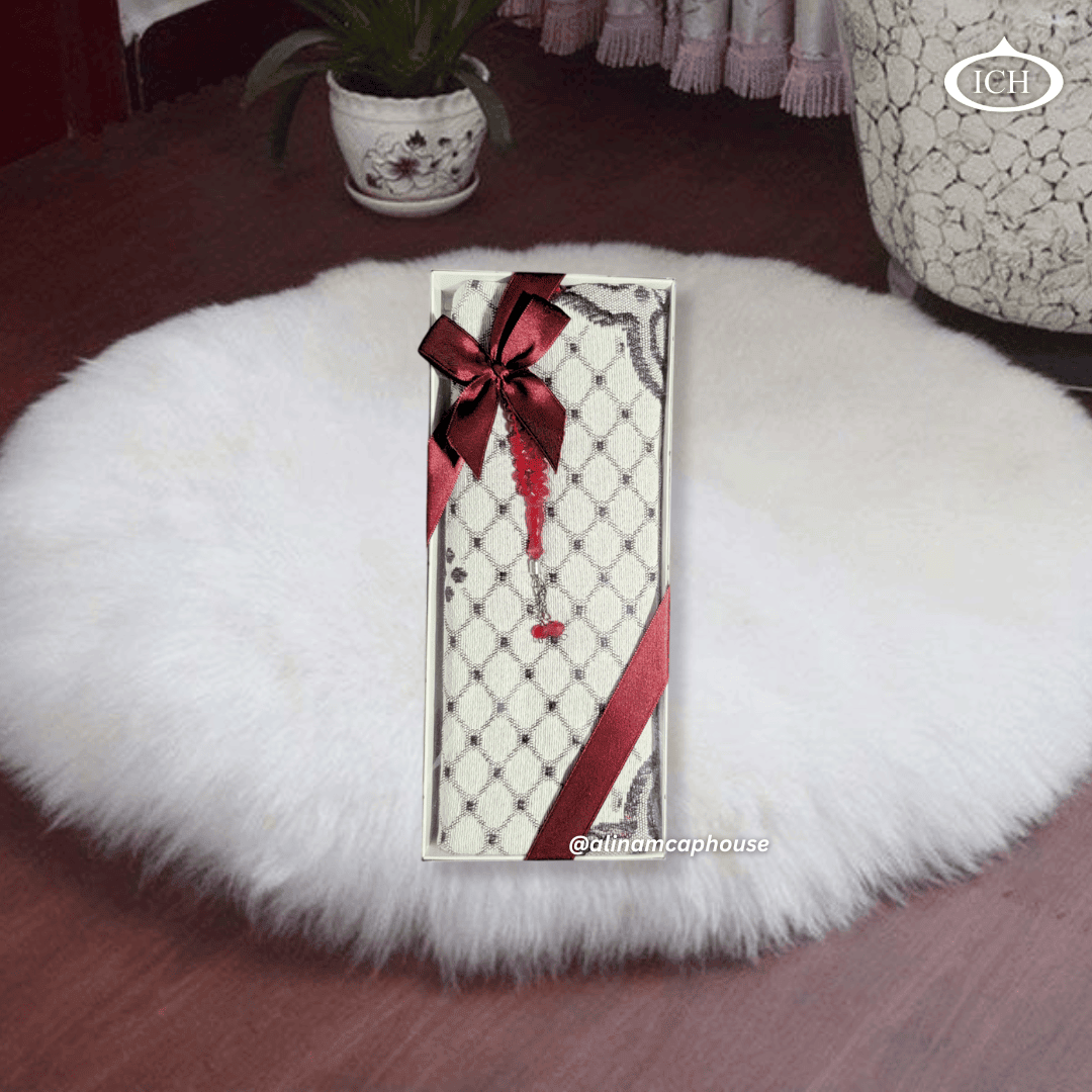Al Inam Eid Gift Set ICH-0000-E16 deluxe Islamic gift bundle featuring a premium prayer mat and smooth tasbih beads, ideal for Eid gifting and devotion.