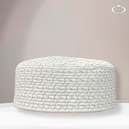 AL INAM ICH JJ style reversible Islamic prayer cap in cream and grey featuring premium embroidery and elegant front design