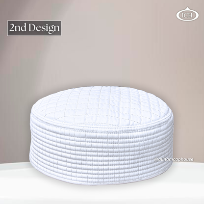 Al Inam JJ Style Cap white by Junaid Jamshed, premium Islamic cap, angled view, tradition and devotion, AL INAM CAP HOUSE