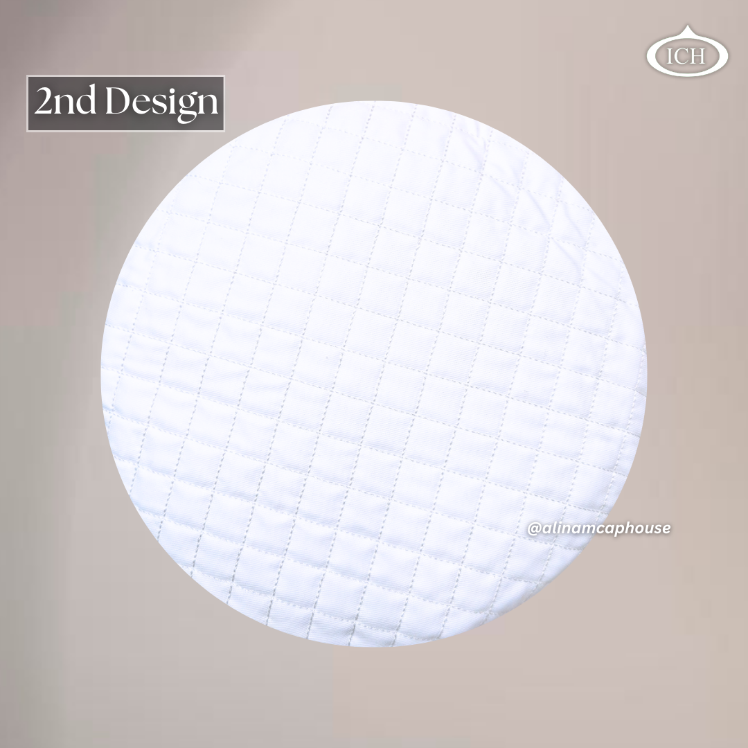 Al Inam JJ Style Cap white by Junaid Jamshed, elegant kufi design, top view, Islamic essentials, AL INAM CAP HOUSE