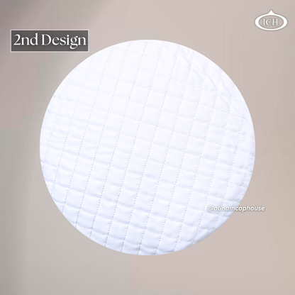 Al Inam JJ Style Cap white by Junaid Jamshed, elegant kufi design, top view, Islamic essentials, AL INAM CAP HOUSE