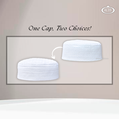 Al Inam JJ Style Cap white by Junaid Jamshed, elegant kufi design, reversible view, Islamic essentials, AL INAM CAP HOUSE