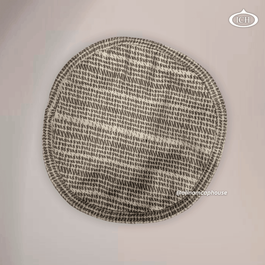 multicolor Islamic Kabuli topi, circular pattern view, mix of colors, textured fabric, men’s prayer cap