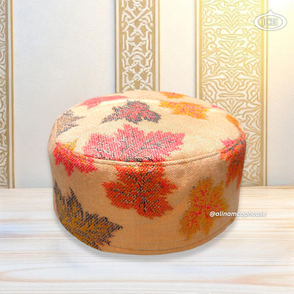 Al Inam Kashmiri Topi ICH-0001-K01 top view – luxury handcrafted Islamic cap with floral Kashmiri patterns, elegant and breathable namaz topi from Al Inam Cap House, New Delhi.