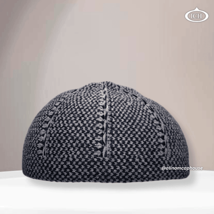 Blue knitted Islamic cap, soft cotton Muslim prayer topi, elegant handcrafted design, breathable and lightweight, AL INAM CAP HOUSE