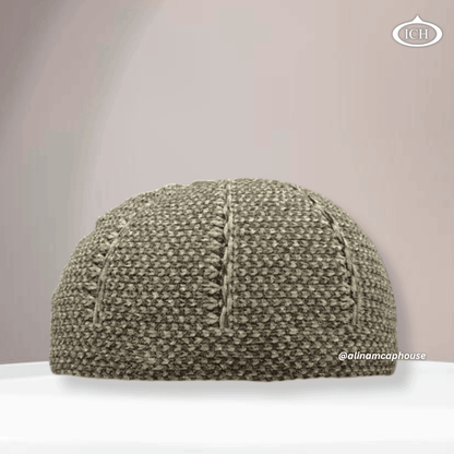 Light brown knitted cap, Islamic prayer topi, stylish Muslim headwear, premium cotton knitted fabric, AL INAM CAP HOUSE