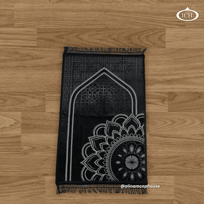 Al Inam Muslim prayer mat, premium Islamic janamaz, soft fabric prayer rug, elegant design for salah, durable and comfortable, AL INAM CAP HOUSE