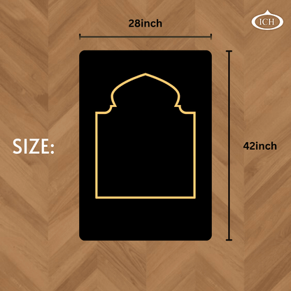 Muslim prayer mat size chart, Islamic prayer rug dimensions, janamaz measurement guide, length 42 inches width 28 inches, size reference image for Al Inam prayer mat, AL INAM CAP HOUSE
