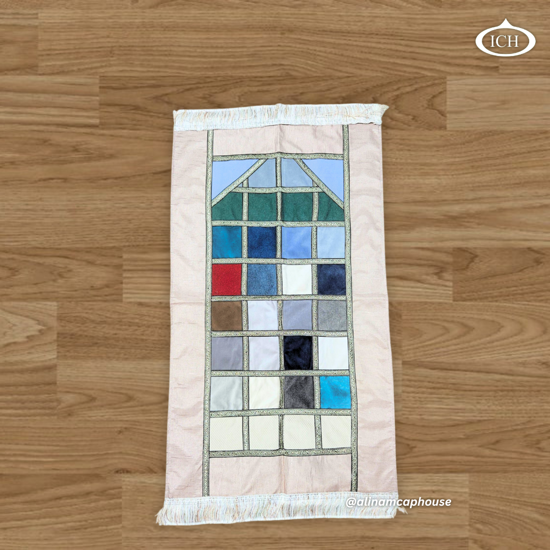 Luxury Off White Islamic Prayer Rug by Al Inam Cap House – Durable, comfortable, and perfect for daily worship.