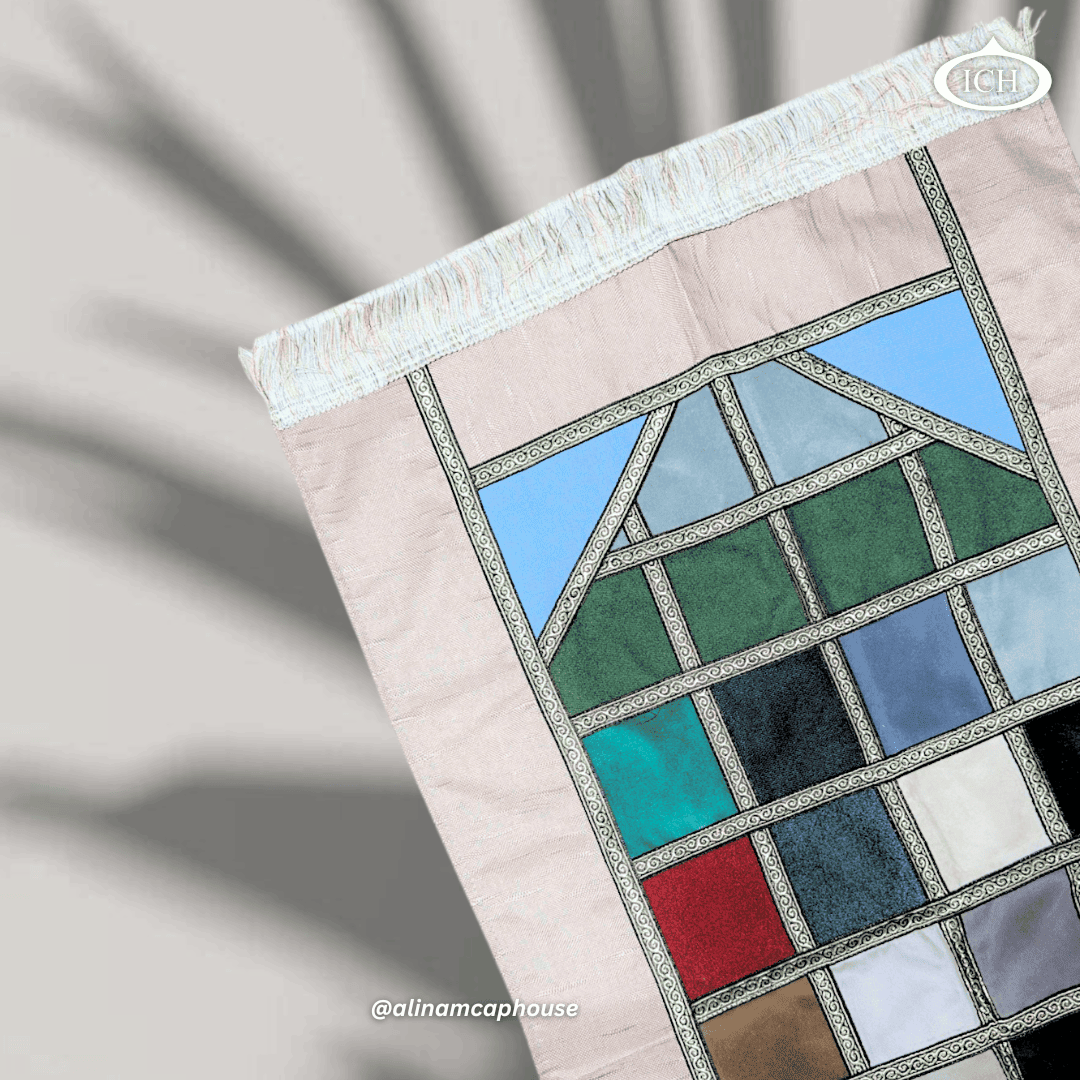 Al Inam Off White Muslim Prayer Mat – Elegant Islamic Janamaz made from soft, premium fabric for peaceful salah.