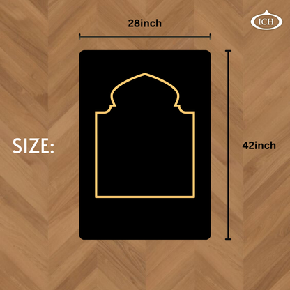 Muslim prayer mat size chart, Islamic prayer rug dimensions, janamaz measurement guide, length 42 inches width 28 inches, size reference image for Al Inam prayer mat, AL INAM CAP HOUSE