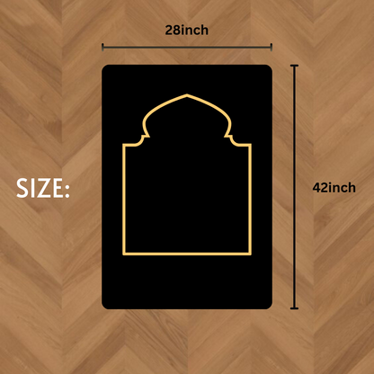 Muslim prayer mat size chart, Islamic prayer rug dimensions, janamaz measurement guide, length 42 inches width 28 inches, size reference image for Al Inam prayer mat, AL INAM CAP HOUSE