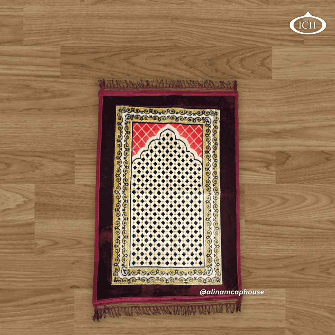 Al Inam prayer mat P07 front view, Islamic prayer rug, soft fabric and elegant design