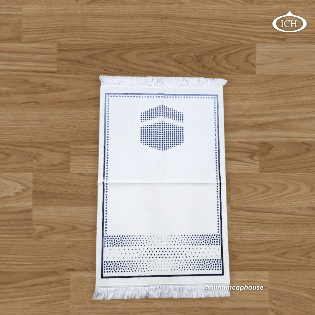 Al Inam Blue Prayer Mat P08 front view, premium Islamic janamaz, intricate design, soft fabric texture.